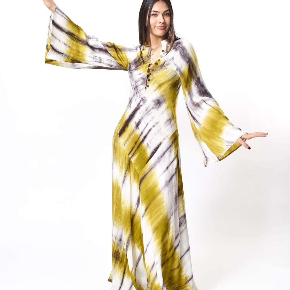 Kristen Bellamy Lime Tie-Dye Kaftan